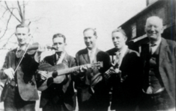 Gordon Buford, Gwen Foster, Avery Keever, A.O. Fletcher, and unidentified farm owner (ca. 1930)