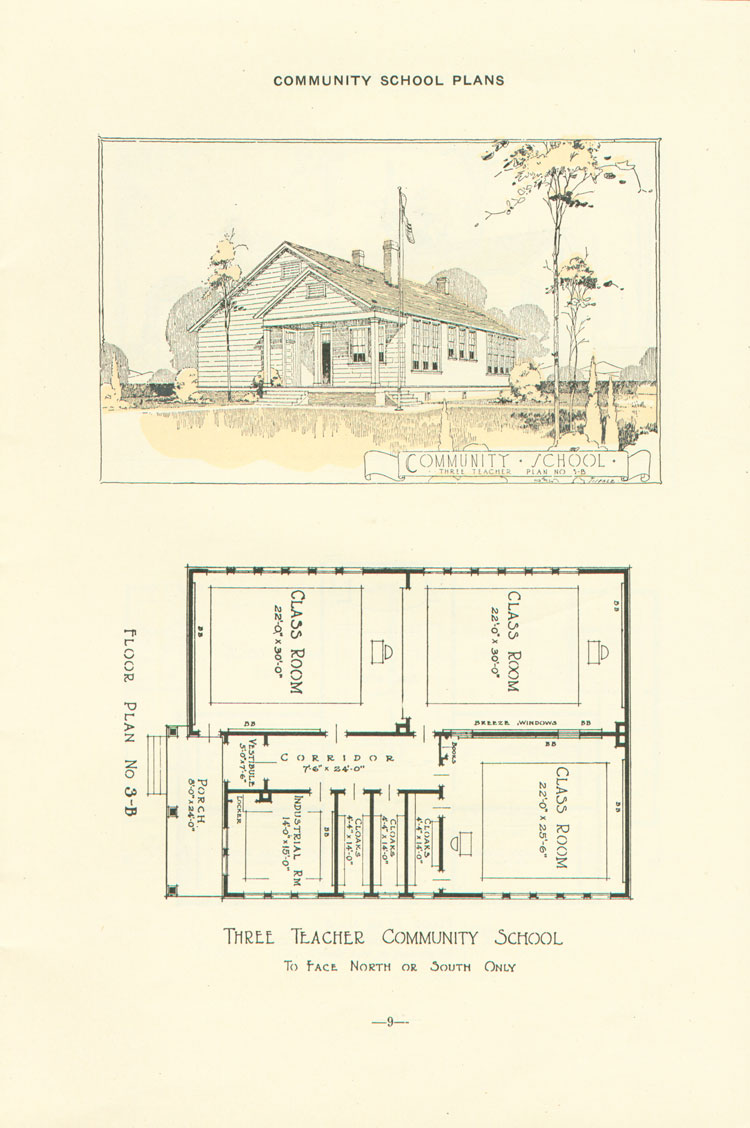 Nashville Plan: North or South Facing, Three Teacher Rosenwald School