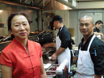 Owner Ying Liang in the kitchen with chefs Mike Lee, Fang Chen and Au Bu Chen.